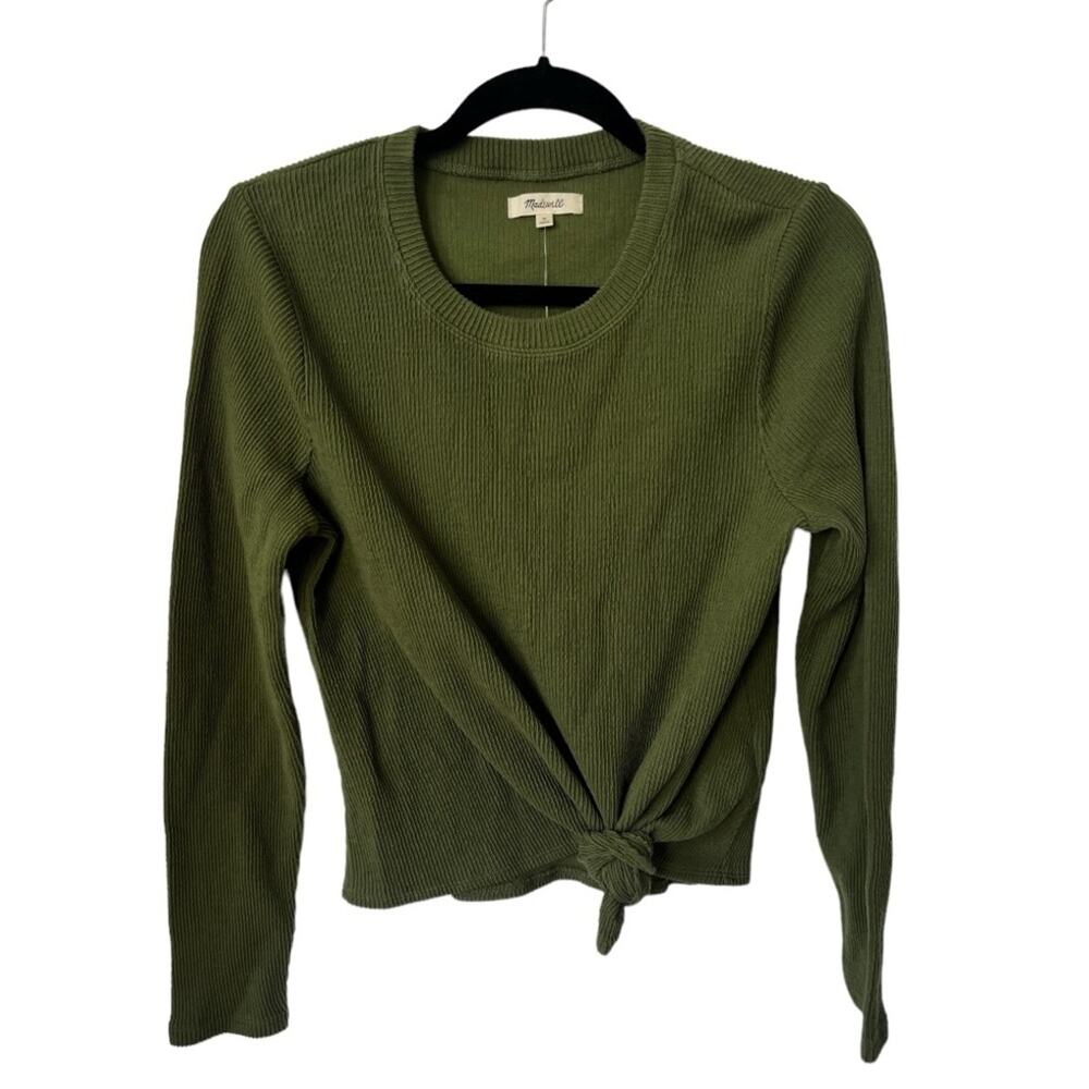Madewell Elwood Knot Front Ribbed Cotton Blend‎ Top Palm Tree Green NEW